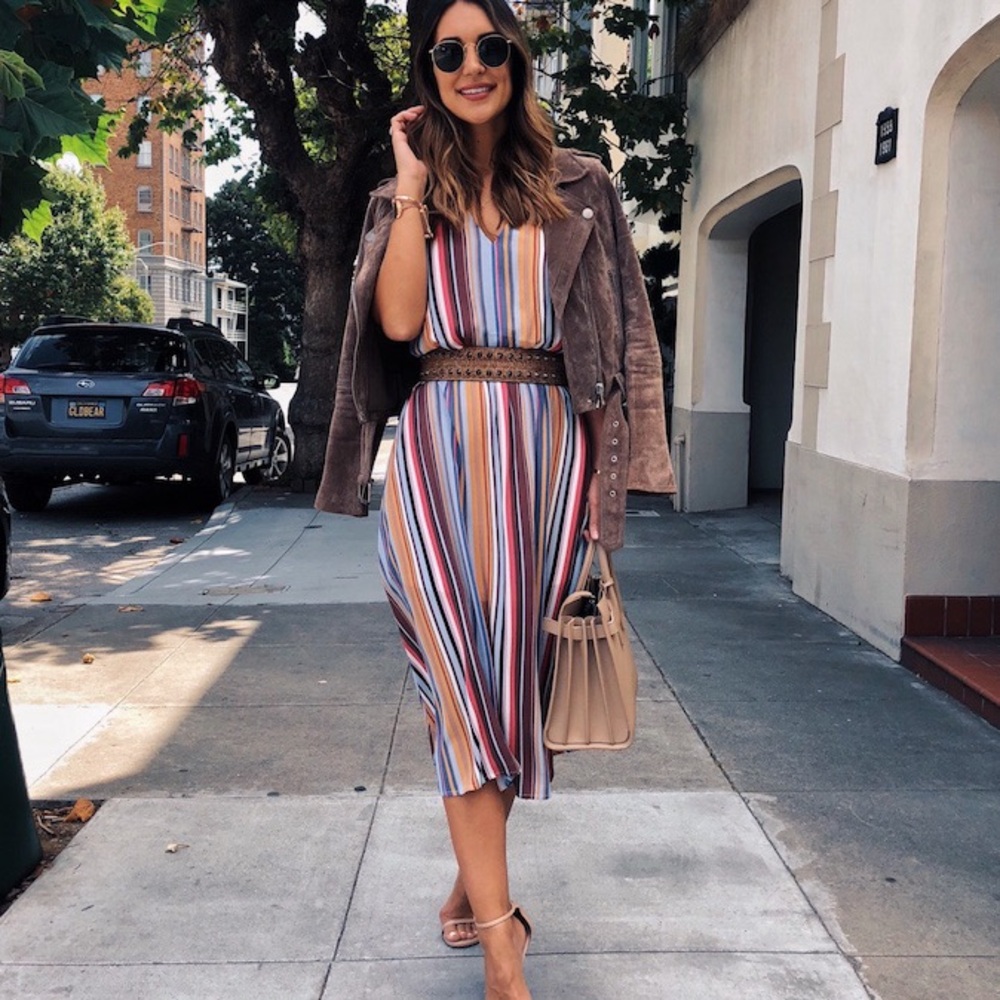 WAYF Sleeveless Blouson Colorful Striped Midi Dress - Picture 2 of 13